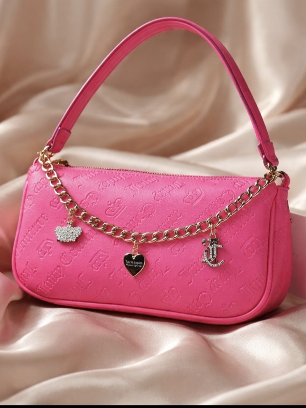 Juicy Couture Hot Pink Shoulder Bag with Gold Charm Chain